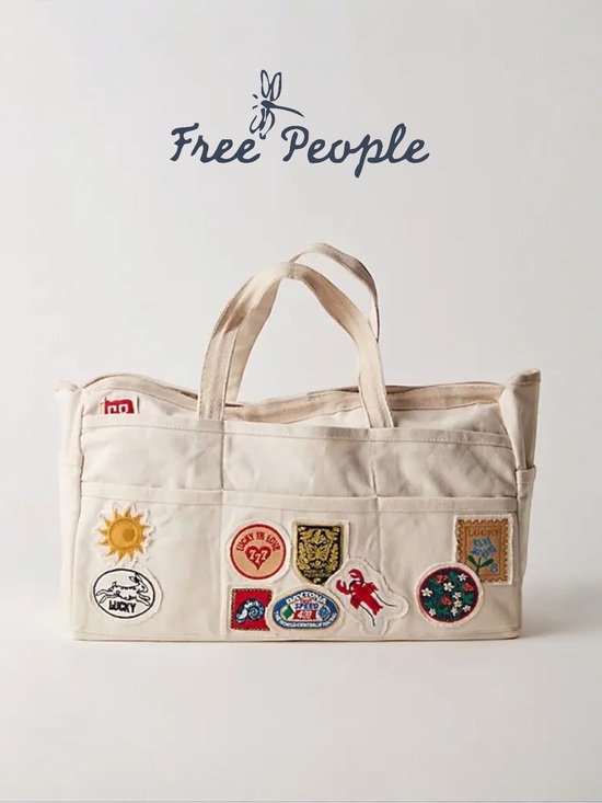 Free People Handbags - DISPLAY Free People “Kiss My Patch” Canvas Tote - Mineral Cream Boho  FROM STORE